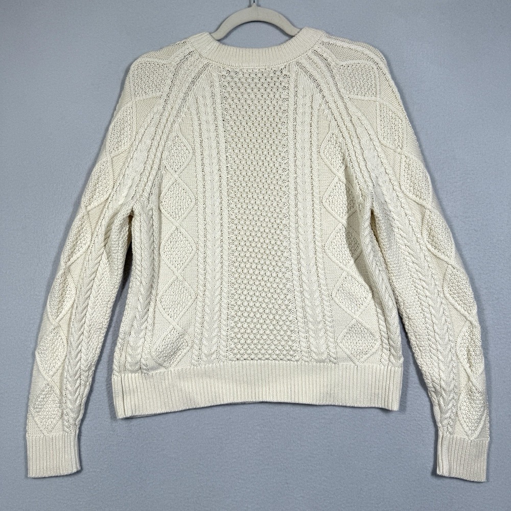 J Crew Sweater Womens XS Cream Cotton Cable Knit Crewneck Fisherman Pullover NWT - Picture 5 of 10